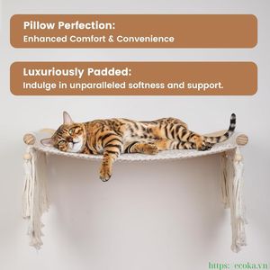 Hamaca de Pared para Gatos con Estante de Madera y Cuerda de Algodón, Mueble para Gatos Estilo Boho para Dormir y Escalar - Product Image 5