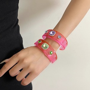 2025 New Exaggerated Geometric Colorful Crystal Rhinestone Design Bangle Luxury Cuff Bangle Bracelet <strong>Acrylic</strong> Resin <strong>Jewelry</strong> - Product Image 3