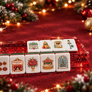 Set Mahjong Americano per Ospiti Natalizi con 160 Tessere Ecologiche in Acrilico per Giochi Post-<span class=keywords><strong>Cena</strong></span> e Set Regalo per Feste Natalizie - Product Image 3