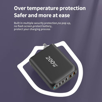 Cargador USB C Gan de 200W al por Mayor, Cargador de Escritorio de 6 Puertos con Carga Rápida Tipo C, Luz LED para Teléfono, Laptop, Tablet, Adaptador USB de Pared