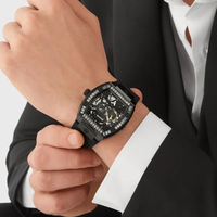 Montre mécanique pour homme Fashion Rainbow Skeleton, étanche, boîtier diamanté, style business, PP Tonneau, bracelet silicone.