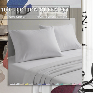 Juego de Ropa de Cama de Algodón 100% Natural, Ecológico, de Alta Calidad, 200 Hilos, Satén, Blanco Sólido, 4 Piezas, para Todas las Temporadas, Bolsillos Profundos, Ajuste Perfecto - Product Image 2