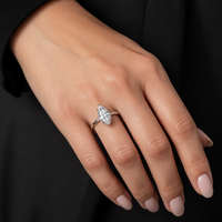 Bague de fiançailles en moissanite argentée, solitaire à six griffes, avec halo caché marquise et bande unie, pour femme, cadeau de mariage