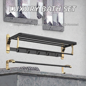 Suite de baño de oro negro montada en la pared sin taladro de 6 piezas de lujo moderno para decoración de hotel con juego de accesorios de baño - Product Image 3