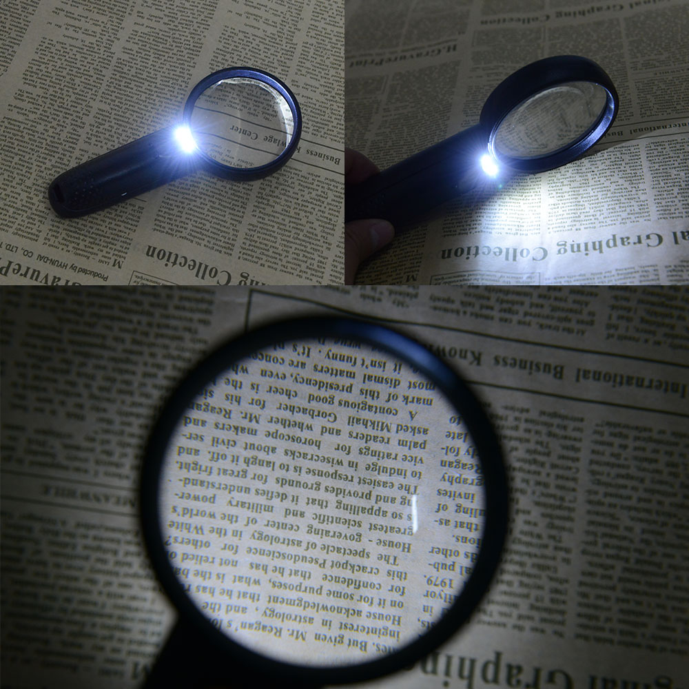 Portable Black 3X kids magnifying glass led light handheld 65mm