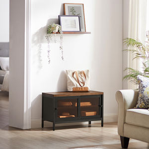 <span class=keywords><strong>VASAGLE</strong></span> Meuble d'entrée en bois brun pour chaussures <span class=keywords><strong>Banc</strong></span> de chambre à coucher avec 2 portes en verre - Product Image 2