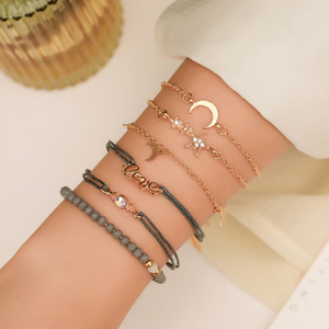 Paslanmaz Çelik Moda Takı Boncuklu Püsküllü Yıldız Ay Kalp Zarif Şık Günlük Parti Bileklikleri Bilezik Seti - Product Image 2