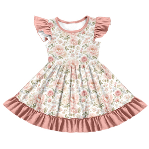 Milk Silk Girls <b>Flutter</b> <b>Sleeve</b> Twirl <b>Dress</b>,Custom Floral Cartoon Print Kids Ruffle <b>Dress</b> - Product Image 1