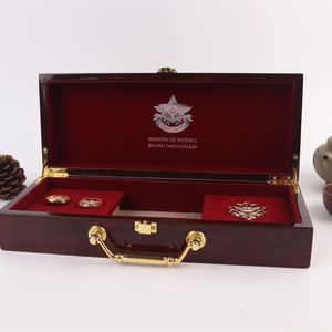Commemorative Coin <b>Wooden</b> Box Brunei Darussalam 2021 Elegant Rectangle Storage Case With Gold Handle - Product Image 3