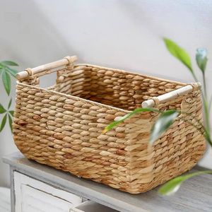 Eco Friendly Boho <b>Small</b> Rectangular Water Hyacinth Bamboo Woven Storage Trunk <b>Basket</b> With <b>Handle</b> Bulk Vietnam Export - Product Image 1