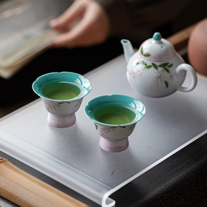 Guanlan Hand-Painted Wisteria Flower Stem Teacup Porcelain Cone Shape Master Cup For Kung Fu <b>Tea</b> <b>Set</b> - Product Image 4