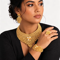 Parure de bijoux pour femme, design feuille classique, plaqué or Dubaï Nigéria, grand collier pour mariage et fête