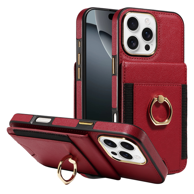 CasePeak Luxury Card Holder Wallet Leather Phone Case for iphone 16 15 14 13 12 Pro Max 360 Rotating Ring Holder Stand Cover