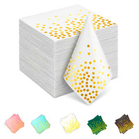 Serviettes de cocktail blanches à pois dorés, 2 plis, jetables, pour mariage, fête, restaurant, traiteur, en gros