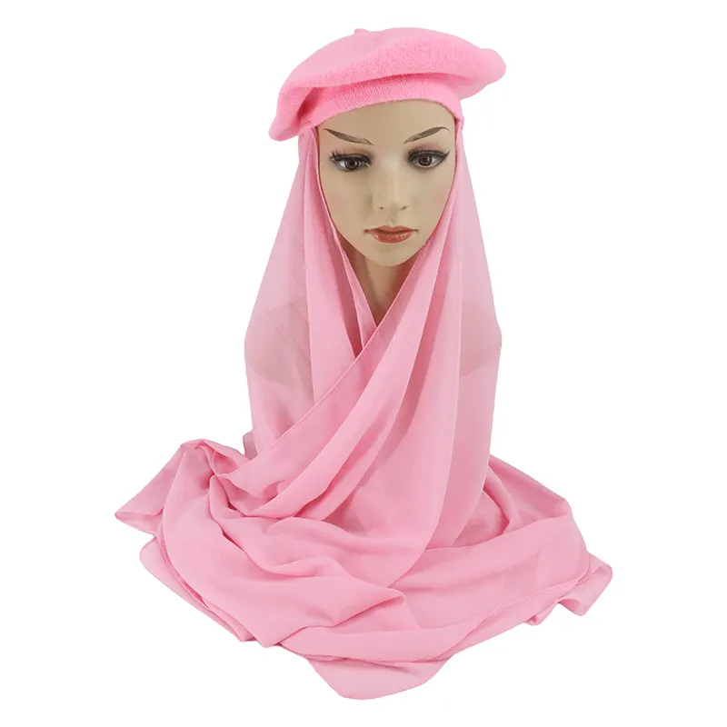 Wholesale Beret Hat With Chiffon Scarf Women Fashion Ready To wear Autumn And Winter Hijab Scarf