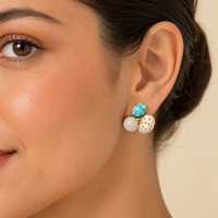 Boucles d'oreilles clous bohèmes en coquillages et pierres, plaquées or, avec perles turquoise, pour femme, bijoux fantaisie