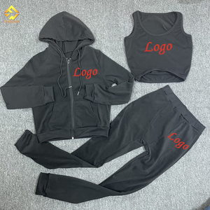 Setelan Baju Wanita Musim Gugur, Rompi, Celana Olahraga Resleting, dan Hoodie, Bahan Terry Towelling, Setelan Celana Jogger Dua Potong, Rajutan Kasual Musim Panas - Product Image 5