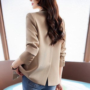 Khaki Blazer For Women Slim Fit Solid Color Worsted Suit Jacket Casual Elegant Spring Autumn 2026 - Product Image 3