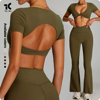 T-shirt de sport sexy pour femme, style euro-américain, respirant, séchage rapide, coupe ajustée, dos nu, pour course en extérieur et fitness, manches courtes