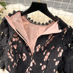 2025 nouveauté mode taille fermeture manches courtes broderie élégante robe mi-longue formelle pour les femmes - Product Image 4