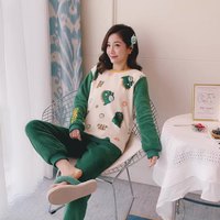 Pyjama de nuit en polaire pour femmes, vêtements de nuit, en peluche, Piyama, amusant, Baju dormir, ensemble 2 pièces, flanelle, pour dames