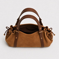 Sac fourre-tout vintage en daim grande capacité, design plissé, en polyester, style français, pour femme, sac à bandoulière, vente en gros disponible