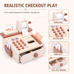Wooden Shop <strong>Till</strong> Toy with Scanner Play Money Cash Drawer and Shopping Cards - Product Image 4