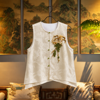 Nouveau Gilet Femme Style Chinois en Soie de Mûrier Satinée Lavée Xiangyunsha, Broderie Française Faite Main, Boutons Grenouillère, Haut Sans Manches