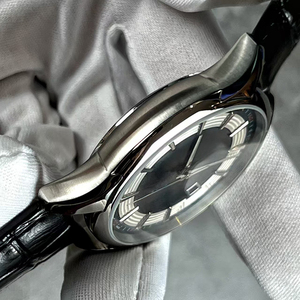 Reloj de Hombre Premium, Diseño Clásico, Esfera Negra con Ranuras, Caja de Acero 316L, Correa de Cuero Negra, Fecha, Mecánico Automático - Product Image 3