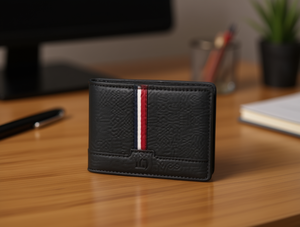 Portafoglio da Uomo in Vera Pelle, Chiusura Corta Pieghevole, Motivo a Righe, Ideale come Regalo - Product Image 2