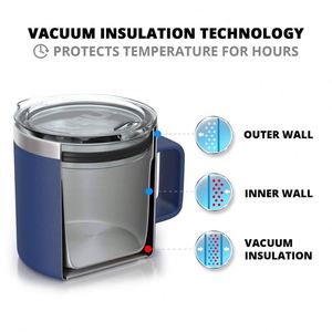 8oz 12oz 14oz Coffee <b>Mug</b> with Handle and Lid, Double Wall Vacuum <b>Insulated</b> Camping <b>Mug</b> Stainless Steel Travel Tumbler Cup - Product Image 4