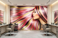 . Papier peint mural 3D personnalisé, multicolore et vibrant, pour la décoration murale de studio de beauté ou de salle de maquillage