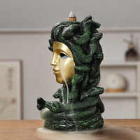 Artisanat en résine, écologique, durable, longue durée, décoration d'intérieur, masque de tête de serpent de la mythologie grecque Méduse, brûleur d'encens pour le printemps
