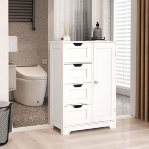 Mueble de Almacenamiento Independiente Blanco con 4 Cajones, 1 Puerta y Estantes Ajustables, Mueble de Baño de Diseño Moderno en Madera - Product Image 4