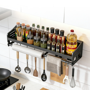 Étagère murale <span class=keywords><strong>pour</strong></span> <span class=keywords><strong>ustensiles</strong></span> <span class=keywords><strong>de</strong></span> <span class=keywords><strong>cuisine</strong></span>, étagère <span class=keywords><strong>de</strong></span> rangement <span class=keywords><strong>pour</strong></span> épices en acier au carbone, étagère suspendue avec crochets et barres <span class=keywords><strong>pour</strong></span> <span class=keywords><strong>cuisine</strong></span> et salle <span class=keywords><strong>de</strong></span> bain - Product Image 1