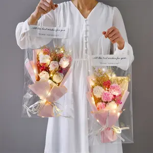 باقة زهور كروشيه ليد مصنوعة يدويًا باقة محبوكة مع سلسلة أضواء خرافية لعيد الميلاد هدية عيد الحب