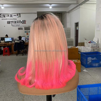 Perruque Lace Frontale HD Transparente 5*5 en Cheveux Humains Brésiliens Remy Couleur Rose, 14 Pouces, Densité 180% pour Femme