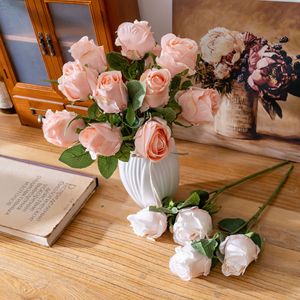Bouquet de roses artificielles CallaFloral 33cm rose blanc champagne, décoration intérieure, fleurs artificielles pour la décoration murale de la maison - Product Image 1