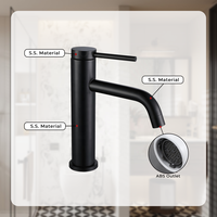 Keran Wastafel Kamar Mandi CE Modern Matte Black, Mixer Air Panas Dingin, Terpasang di Dek, Bahan Stainless Steel, Satu Lubang