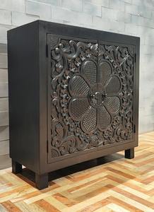 Newest luxury Hot Sale Elegant Rustic Home Furniture <b>Black</b> Flower Carved Door Solid Wooden Storage Cabinet for Living Room - Product Image 3