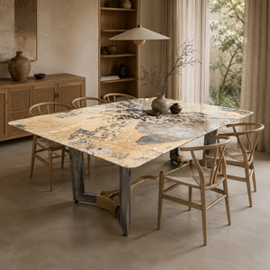 Table à manger personnalisée en quartzite Pandora, plateau rectangulaire, style moderne, pour villa, 8 à 10 places, pieds en métal, mobilier en pierre - Product Image 6