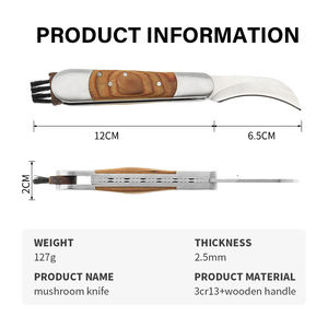Couteau à champignons à manche en bois tranchant, pour le <span class=keywords><strong>camping</strong></span>, le jardinage en plein air, couteau à champignons pliant avec brosse, offre spéciale - Product Image 6