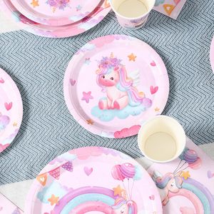 Ensemble de vaisselle jetable <span class=keywords><strong>licorne</strong></span> assiettes et serviettes en papier pour décorations d'anniversaire de douche de bébé kit de vaisselle de fête - Product Image 5
