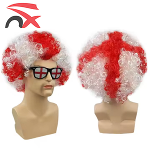 Peluca de bandera de fútbol sintética rizada corta y esponjosa de color personalizado al por mayor para actividades al aire libre - Product Image 4