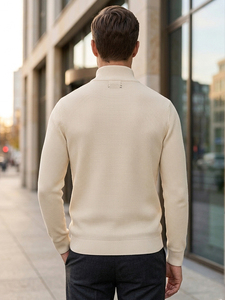 คุณภาพเยี่ยม ผ้าฝ้ายออร์แกนิค 100% 7GG พร้อมซิปแบบ Tuck Stitch Rib ระบายอากาศได้ดี เสื้อไหมพรมลำลองสำหรับผู้ชายใส่ในฤดูหนาว - Product Image 2