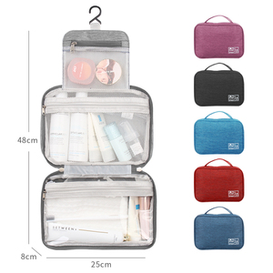 Fashionable Travel Makeup <strong>Wash</strong> <strong>Bag</strong> Waterproof <strong>Compartment</strong> for Toiletry <strong>Bag</strong> with Zipper Closure Reusable Polyester &amp; Letter Patte - Product Image 2