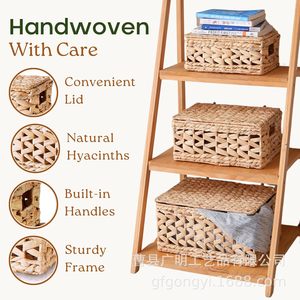 Chi An Home Rattan <b>Storage</b> <b>Basket</b> With Lid Rectangle Eco-Friendly Household Organizer For Toys Cosmetics Desktop Use - Product Image 2
