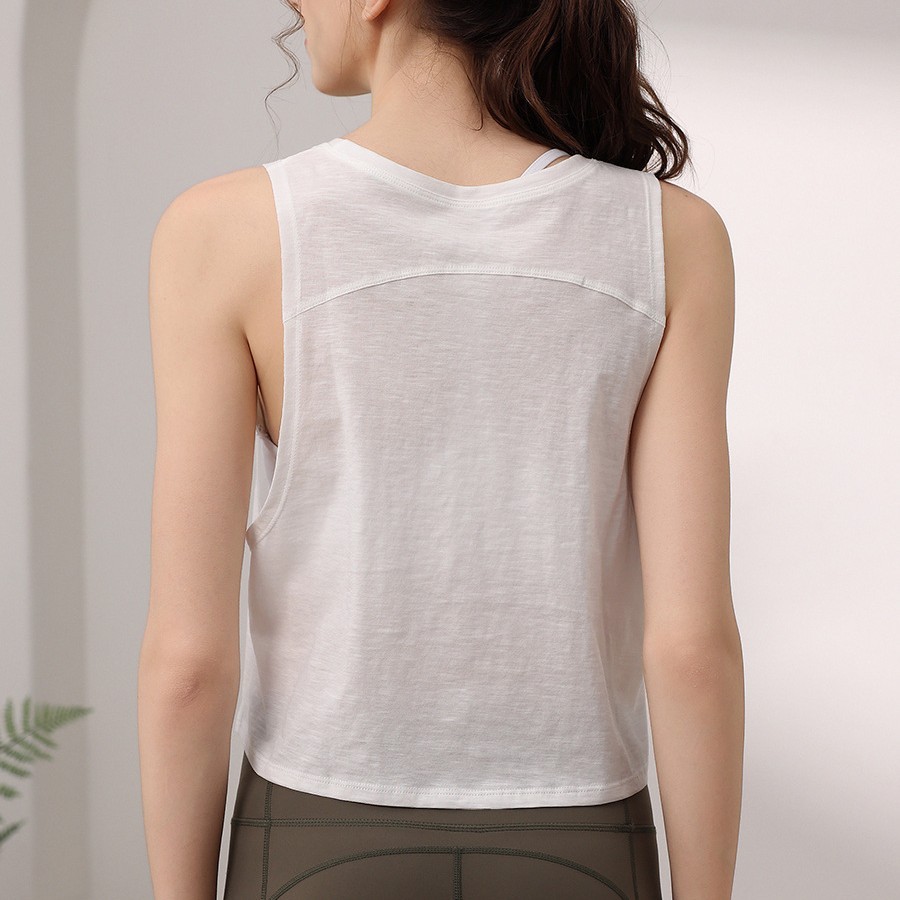 Womens Tops Sleeveless Vest Loose Crop Cotton Lightweight Sheer Breathable Gym Clothes Activewear Yoga Fitness Workout Casual