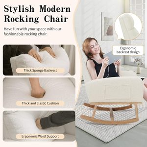 Morden Sherpa mamma che allatta sedia a <span class=keywords><strong>dondolo</strong></span> tessuto in velluto bianco accento sedia a <span class=keywords><strong>dondolo</strong></span> vivaio con schienale alto - Product Image 6