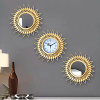 Fabricant américain rétro réveil créatif sculpté miroir réveil 3 pièces ensemble style rural ornement horloge murale
